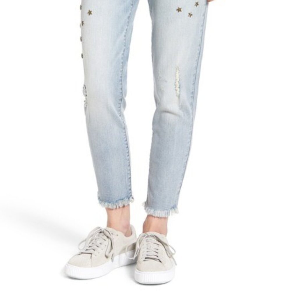 STS BLUE New Jeans Tomboy Star Studded Raw Hem Ankle Blue Pants NWT Women's 32 - Picture 8 of 17